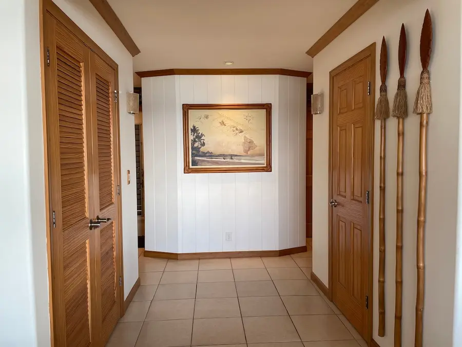 Hallway connecting the bedrooms and living area