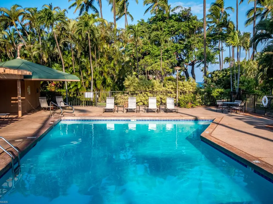 Quiet and relaxing pool area with lots of lounge chairs and bbq nearby.